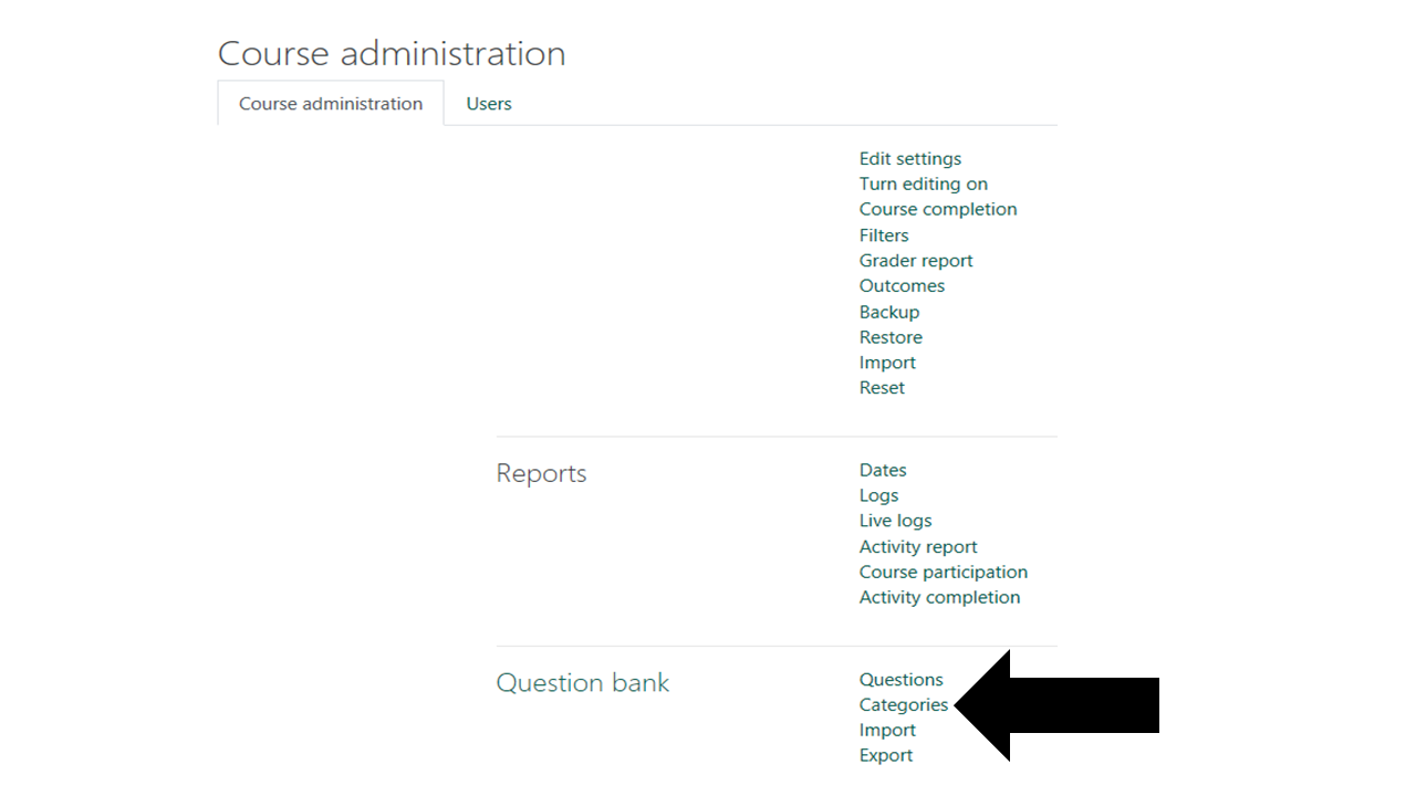 screenshot pointing out the categories link.