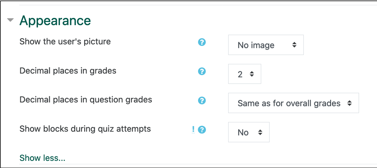 screenshot of appearance settings