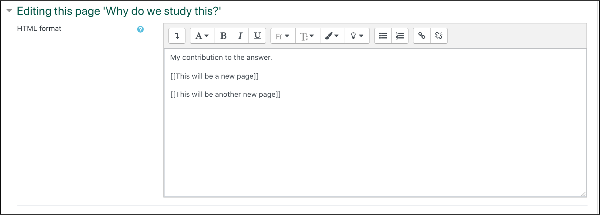 screenshoot of the edit wiki page interface