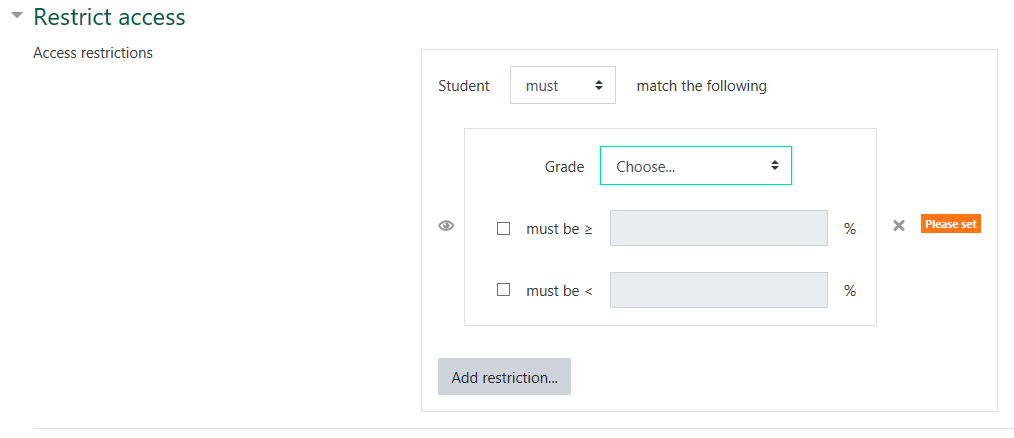 screen shot of grade restriction options.
