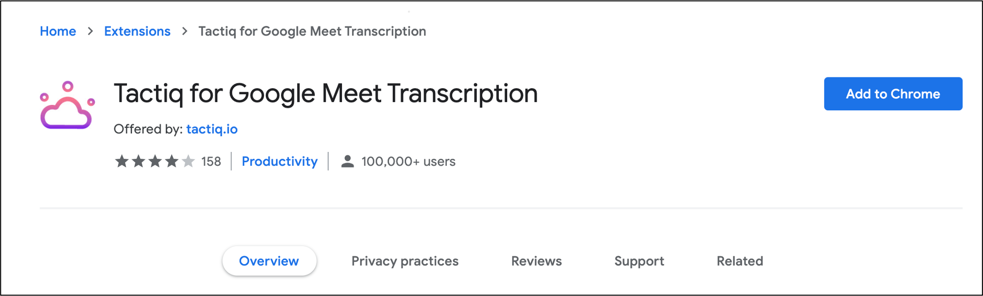 The "Add to Chrome" button for Tactiq