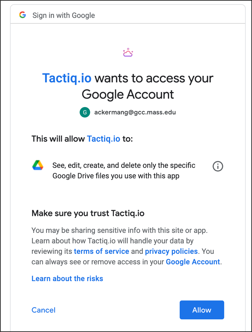 allow tactiq to make changes to Google docis for you