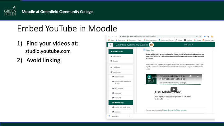 screenshot of embed YouTube in Moodle slide