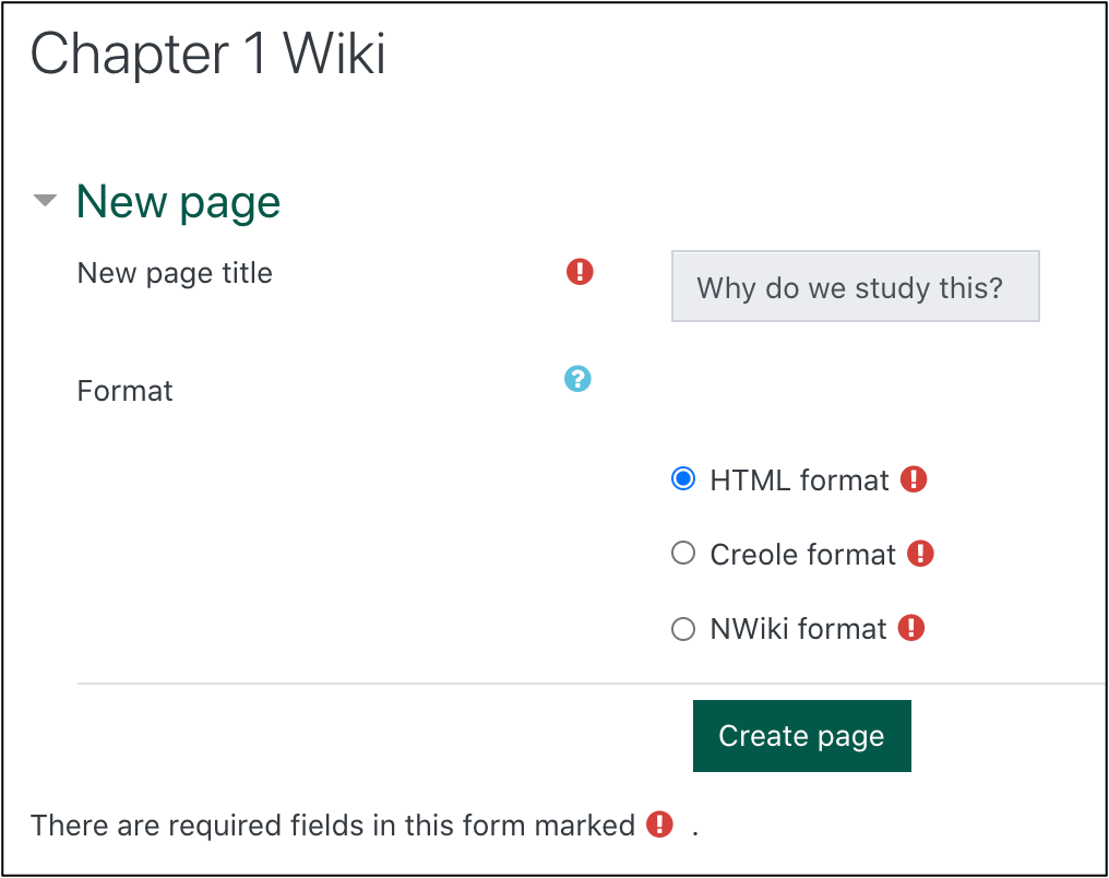 screenshot of create wiki page