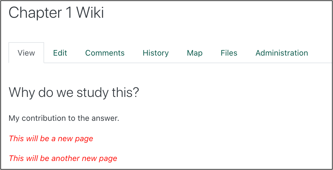 screenshot of wiki with new pages to create