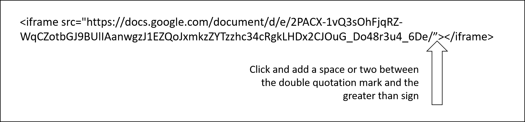screenshot of the sport between the " and the > where text must be entered