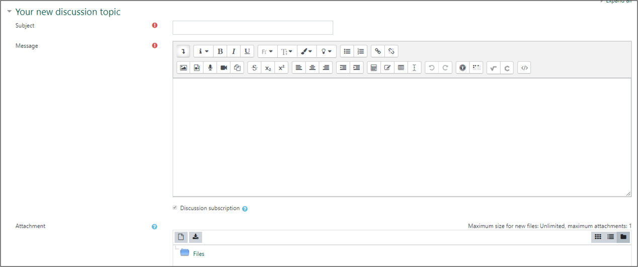 screenshot of new discussion topic