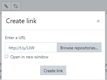screenshot of the create link dialogue box