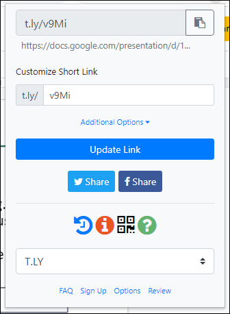 screen shot of the Url shortener frame 