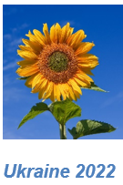 Picture of a sunflower and caption Ukraine 2022. This is a symbol of support for Ukraine. 
