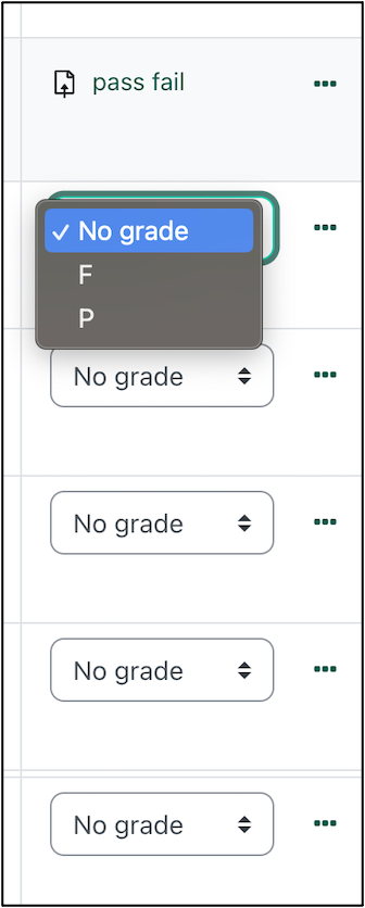 pass or fail drop down menu