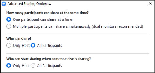 screenshot of recommended screening options
