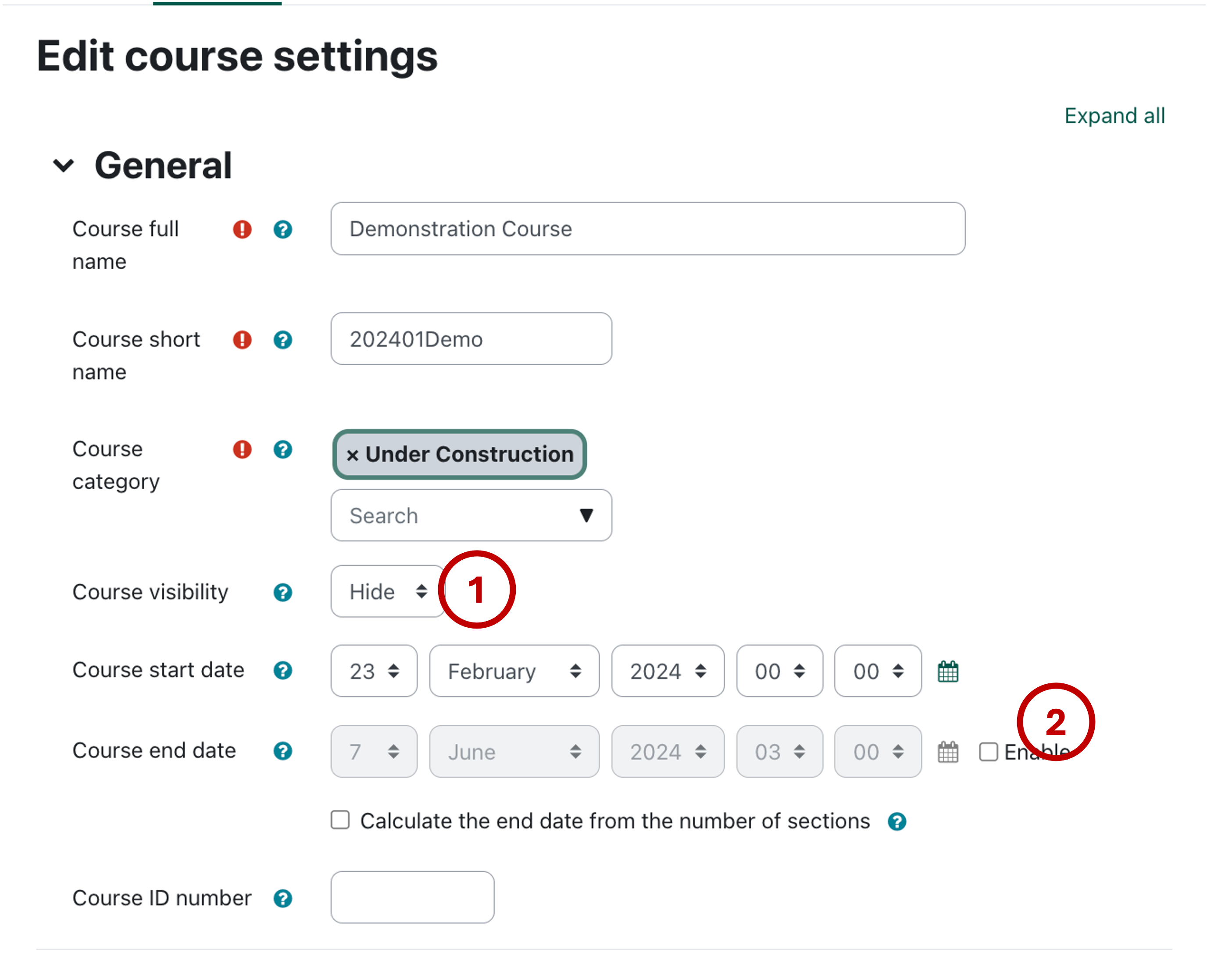 general settings highlighted