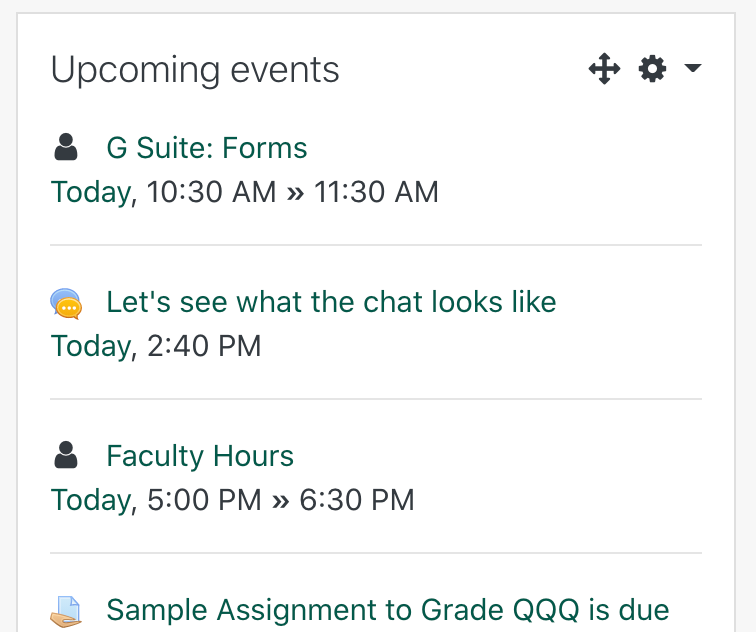 screenshot of upcoming events block 