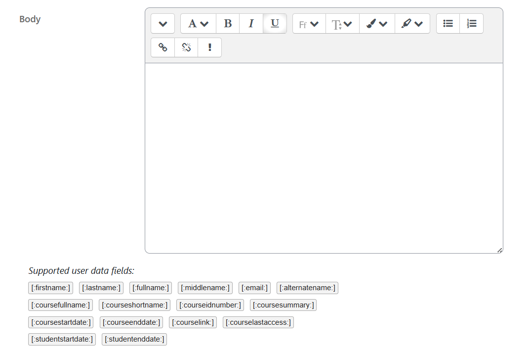 the ATTO text editor with supported user data fields identified