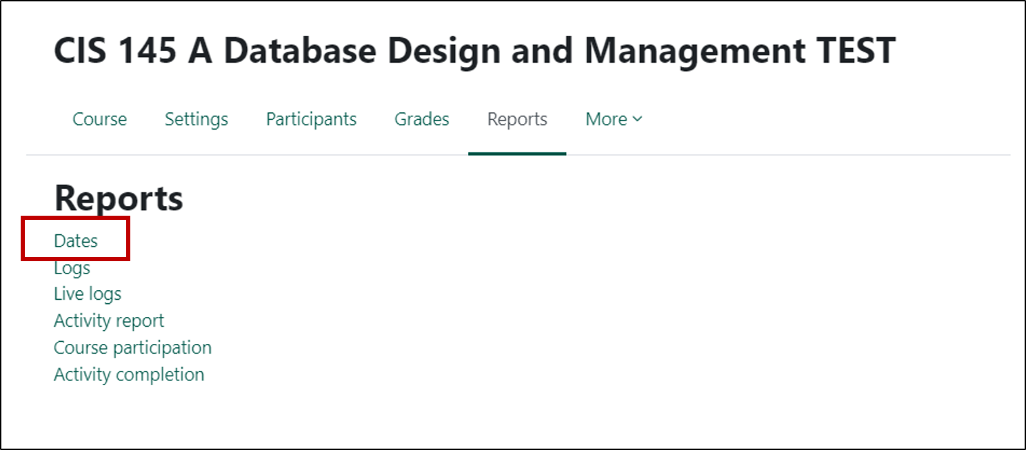 screenshot of the reports page with dates highlighted