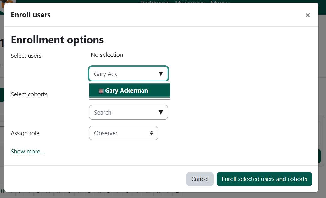 the enrollment options page in Moodle