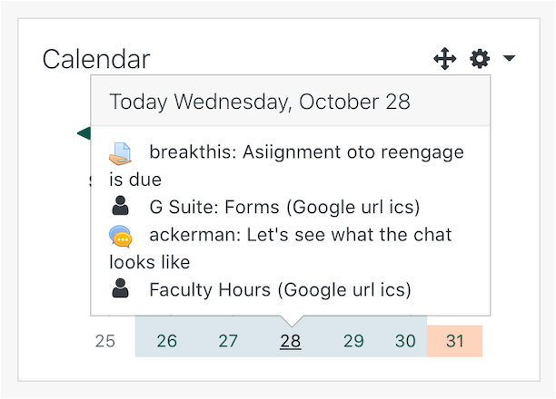 screenshot of calendar block 