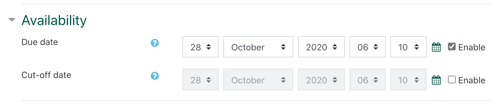 screenshot of availability options