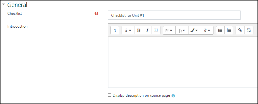 screenshot of the checklist general options
