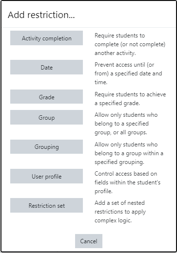 screenshot of restrict access dialogue box