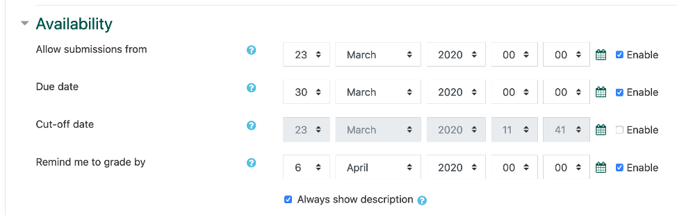 screenshot of availability 