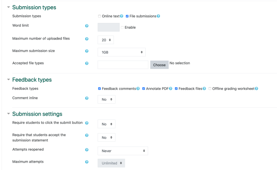 screenshot of submission types 