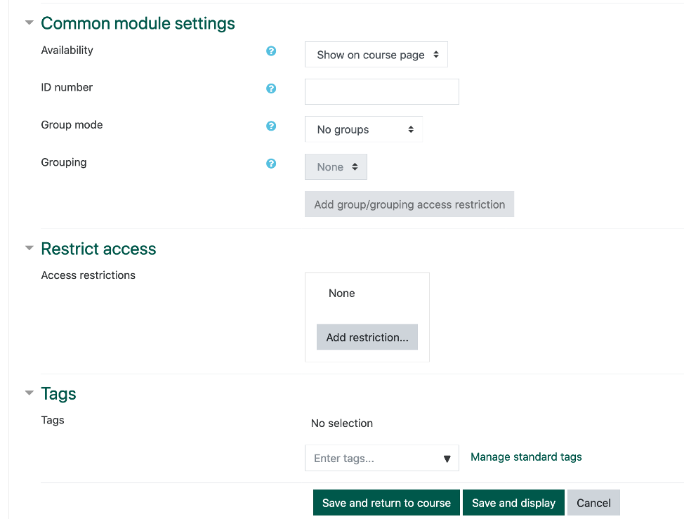 final assignment options screenshot