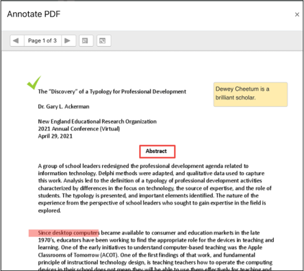 the marked up PDF from student's view