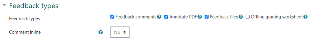 screenshot of the feedback types options in Moodle assignments