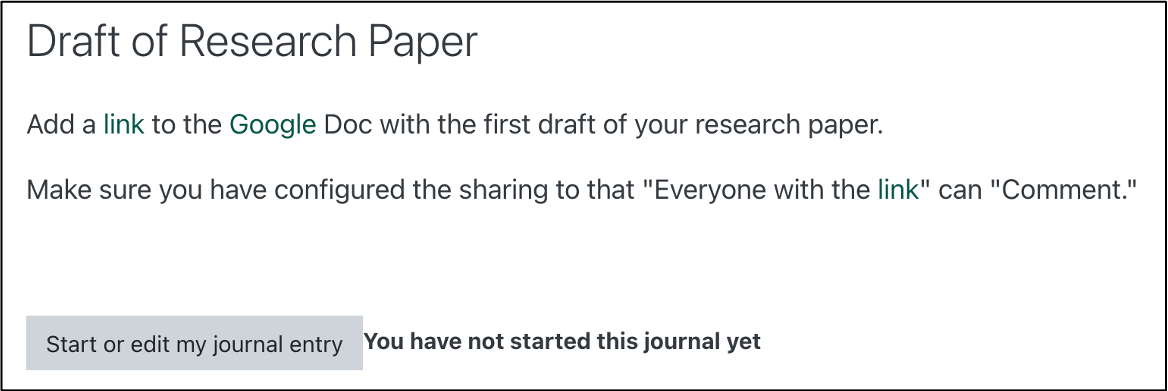 screenshot of the "Start or edit my journal entry" button