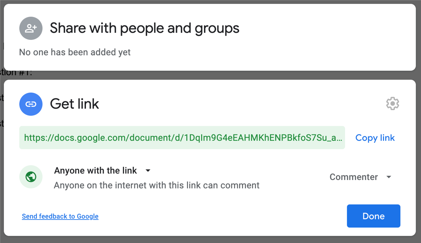 screenshot of sharing settings in Google Workspaces