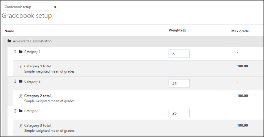 screenshot of gradebook setup