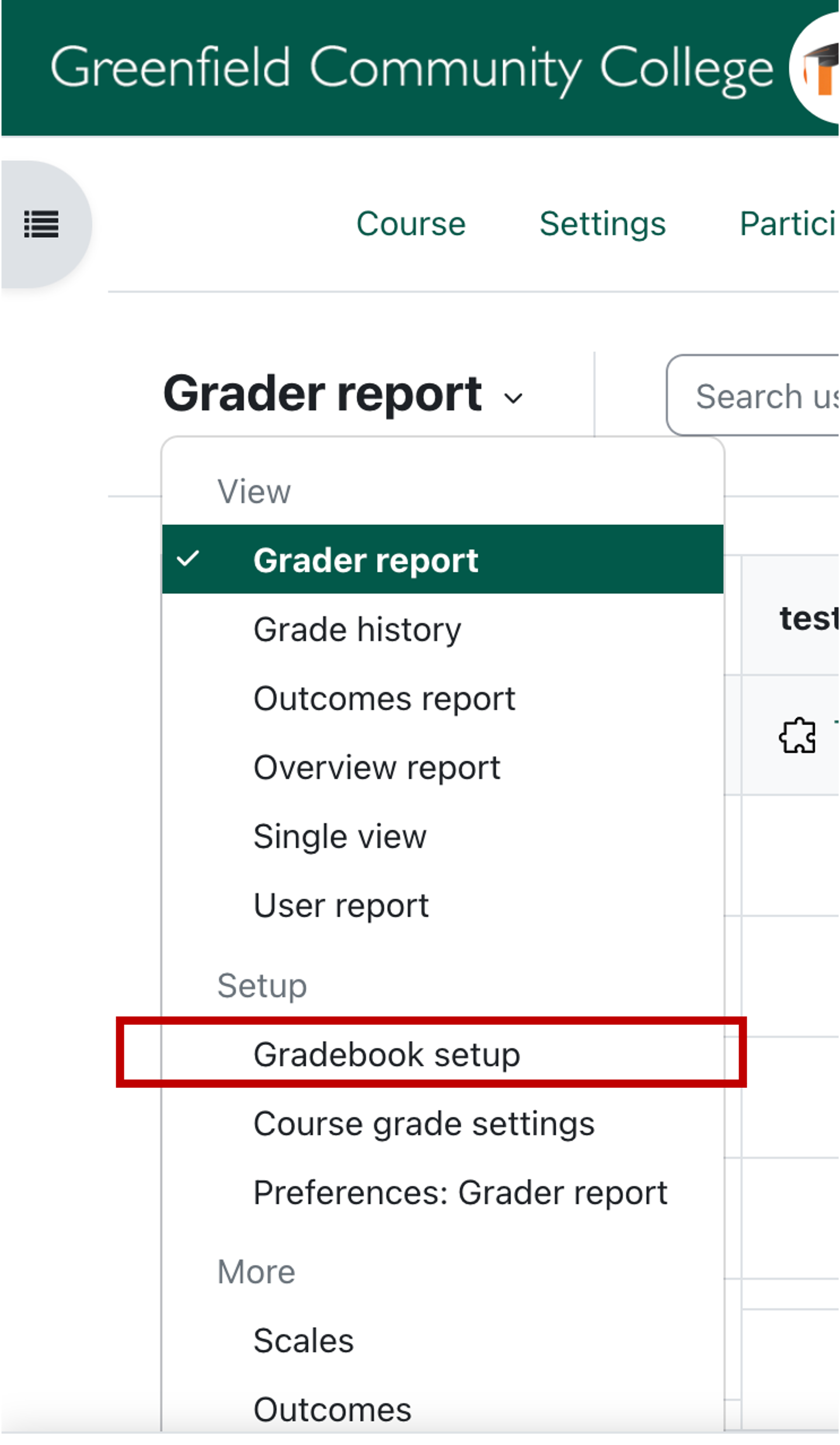 the grade book setup menu with grade book settings highlighted