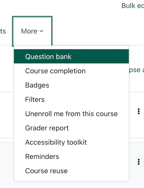 the question bank option in the more menu