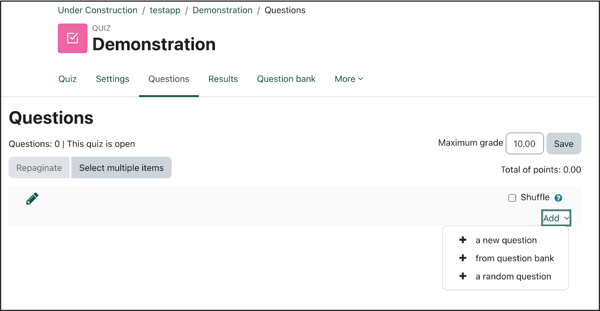 add question drop down menu