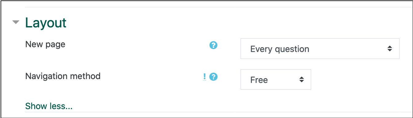 screenshot of the layout settings