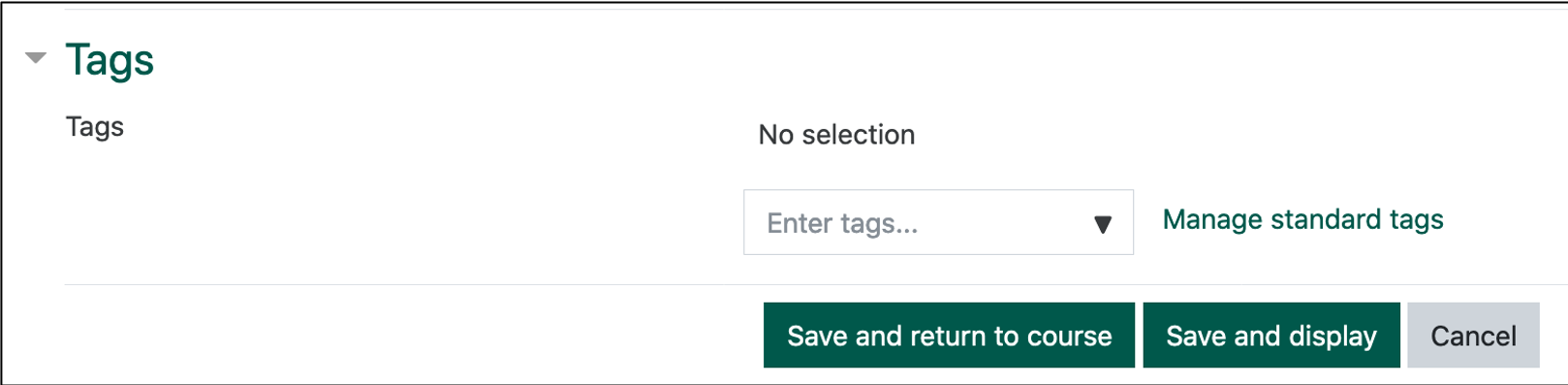 screenshot of tags settings