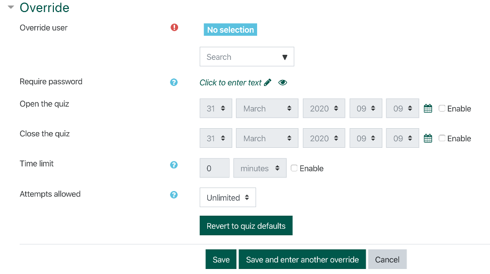 screenshot of user override window.