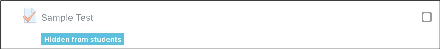 screenshot of test in course page