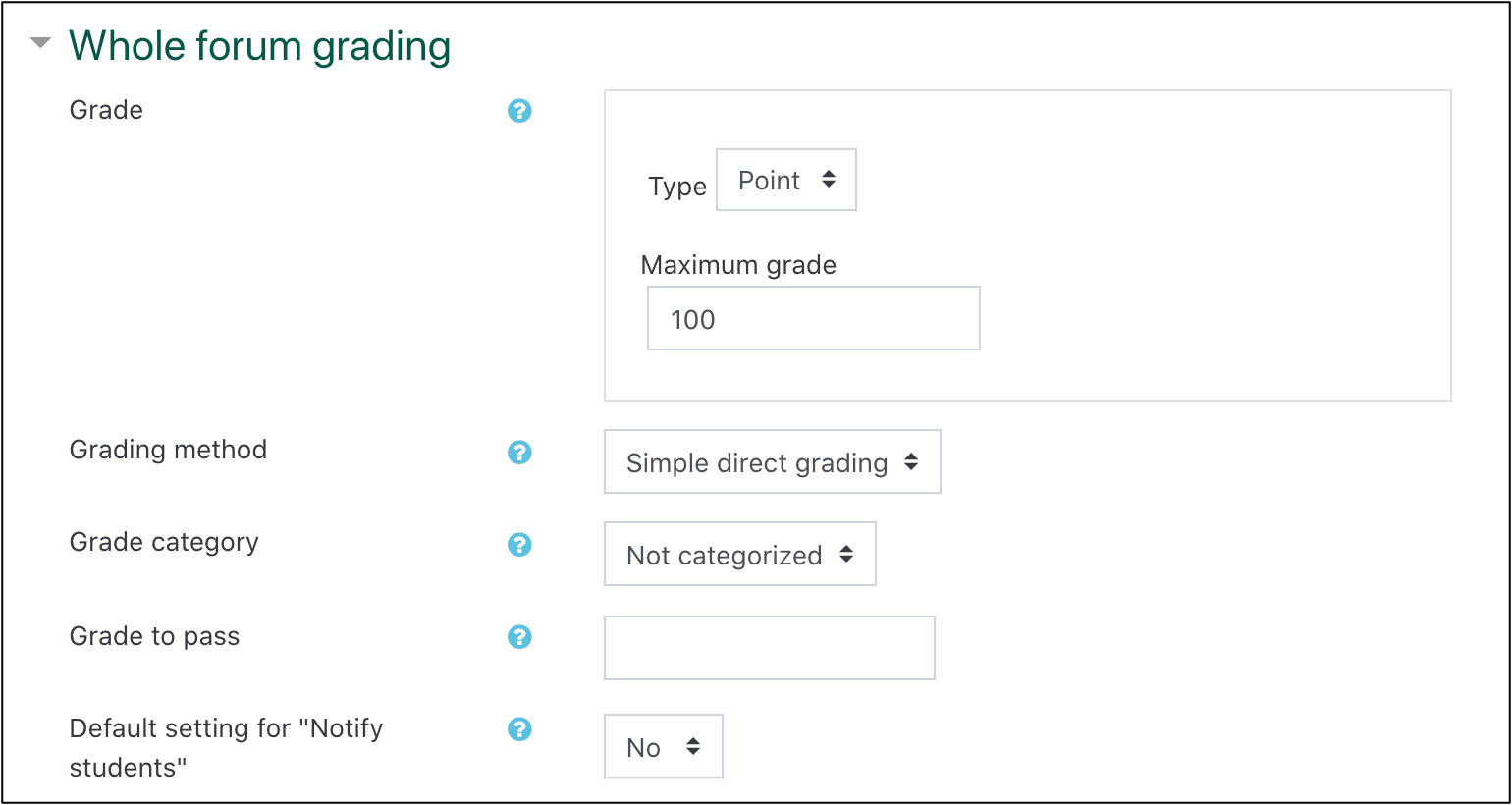 screenshot of whole forum grading options