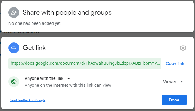 screenshot of the sharing settings