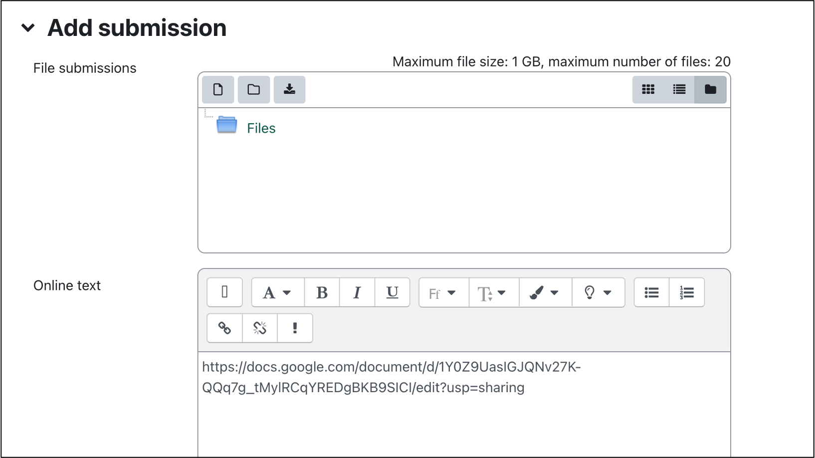 screenshot of the add submission options