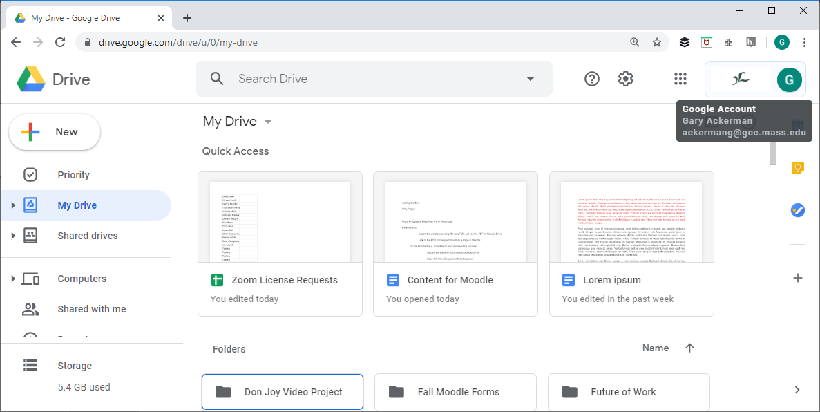 screenshot of drive.google.com