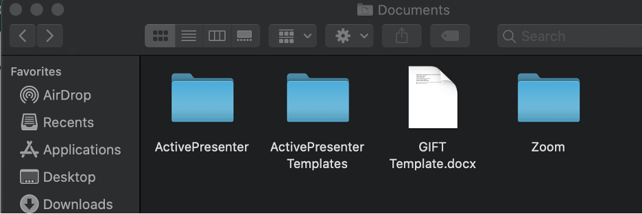 Screenshot of Zoom folder in Documents folder