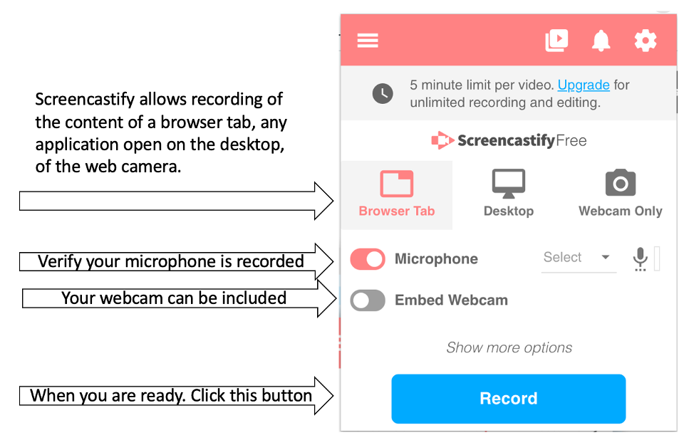 screenshot of Screencastify options