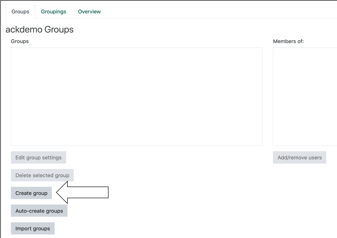 screenshot of create group button
