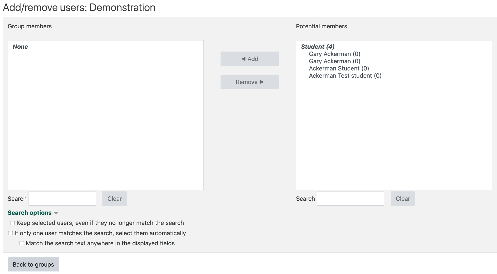 screen shot of adde users window