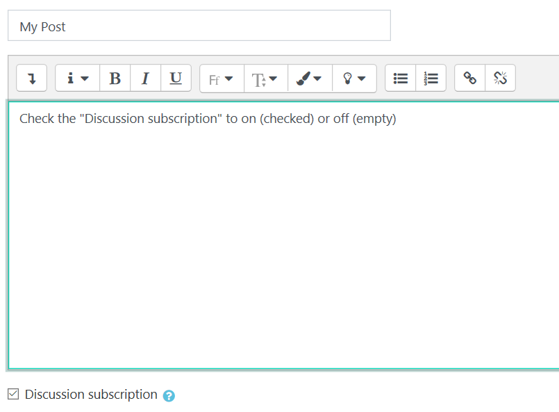 screen shot of subscription options check box