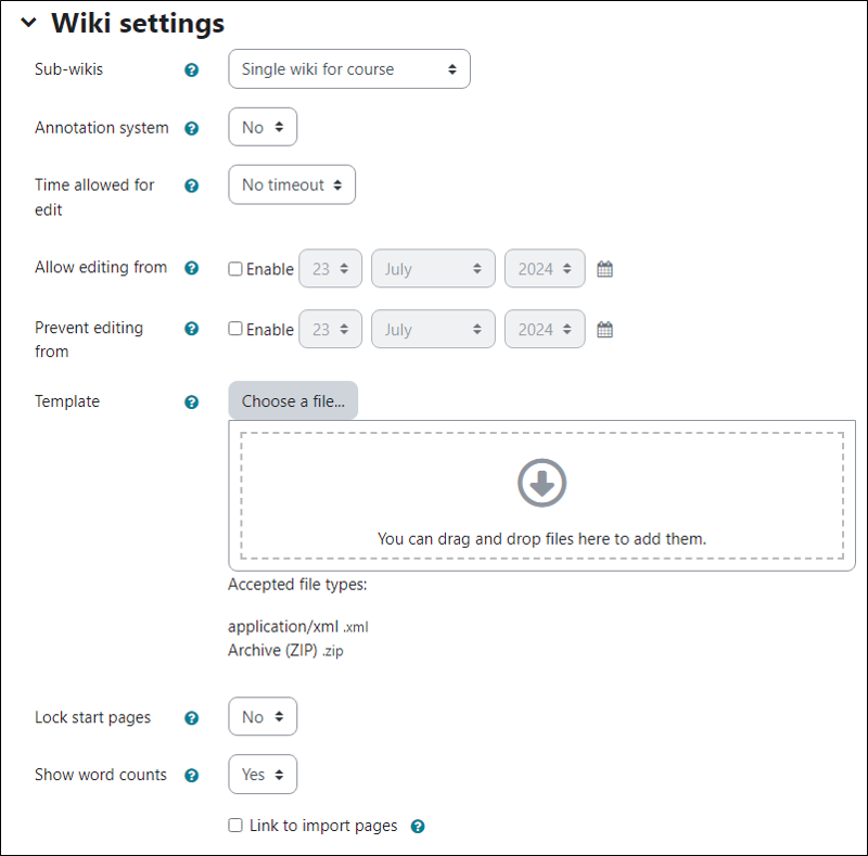 wiki setting options